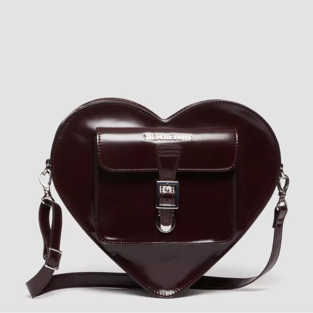 Cherry Red/Brown Crossbody Heart Bag with Detachable Strap